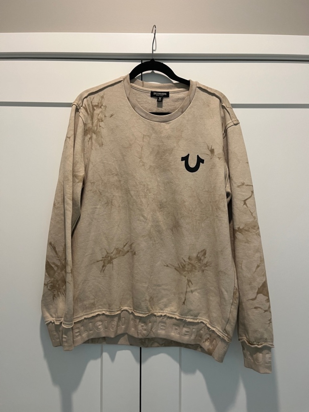True Religion Beige Tie-Dye Crewneck with Black Logo